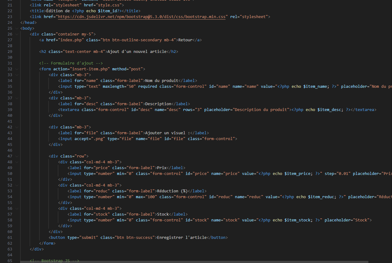 Code de gestion de stock